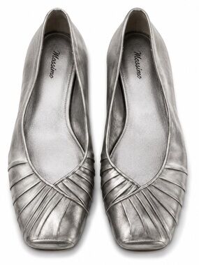 Metallic Silver Pleated Women's Ballet Flats